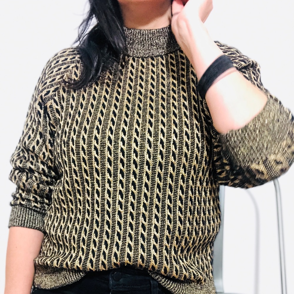 Vintage Cable Knit Gold and black Sweater - Picture 8 of 9